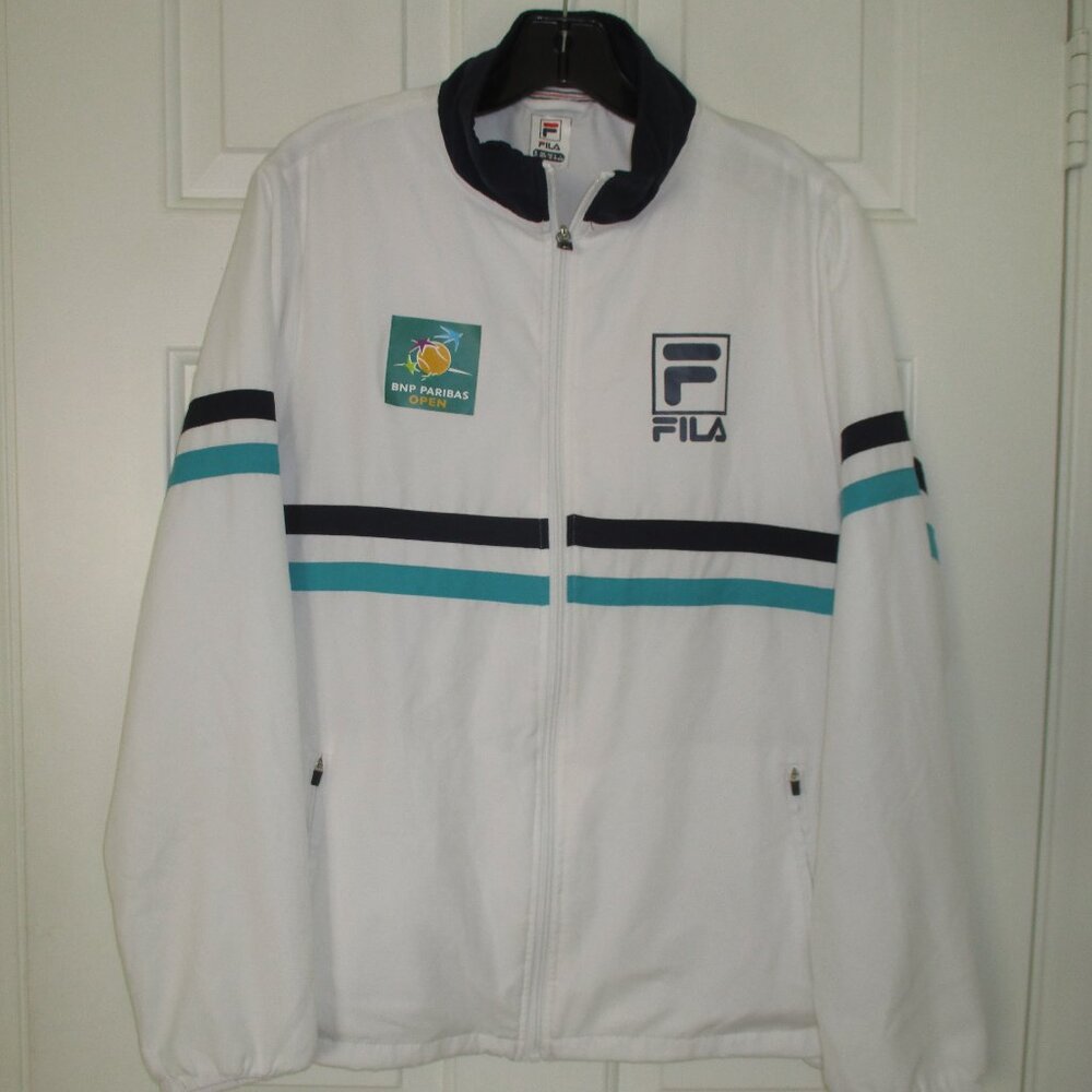 FILA Mens L/S BNP Paribas Tennis Open Full Zip White Windbreaker - Size XS